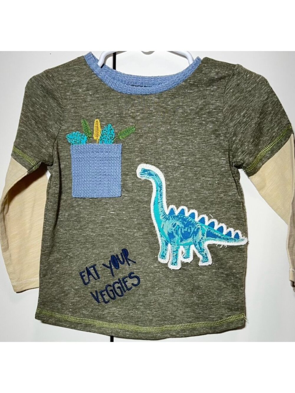 Mud Pie 12m 18m NWT dinosaur dino shirt embroidery applique Eat Your Veggies